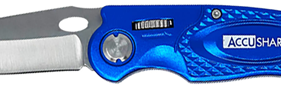 AccuSharp 701C Sport  3" Folding Plain Stainless Steel Blade/Blue Anodized Aluminum Handle Includes Belt Clip