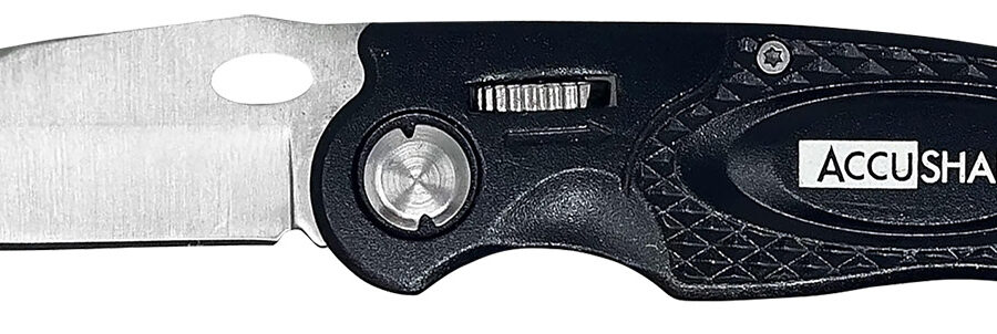 AccuSharp 703C Sport  3" Folding Plain Stainless Steel Blade/Black Anodized Aluminum Handle Includes Belt Clip