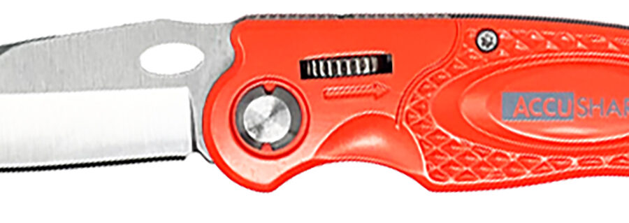 AccuSharp 709C Sport  3" Folding Plain Stainless Steel Blade/Blaze Orange Anodized Aluminum Handle Includes Belt Clip