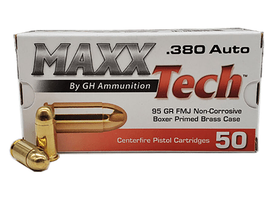 MaxxTech PTGB380B Brass Pistol  380ACP 95gr Full Metal Jacket 50 Per Box/20 Case