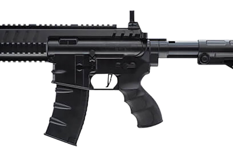 RWS/Umarex 2252120 Steel Strike Air Rifle CO2 177 BB Single Shot Or 6  Round Burst Mode, 30rd Drop Free Magazine, 900 BB Capacity Reservoir, Flat Top Picatinny Rail, Flip Up Sights, Adjustable Stock