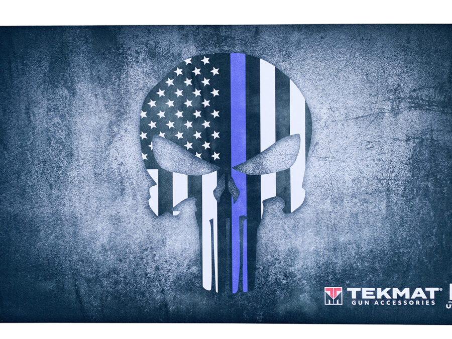 TekMat TEK42BLUELINE Blue Line Punisher Door Mat Multi Color Rubber 42" Long Blue Line Punisher Skull