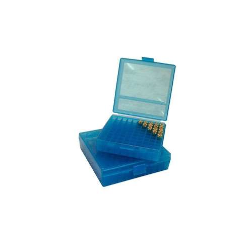 MTM AMMO BOX 100 ROUND FLIP TOP 41/44/45LC CLEAR BLUEP-100-44-24 ( 24 PER CASE )