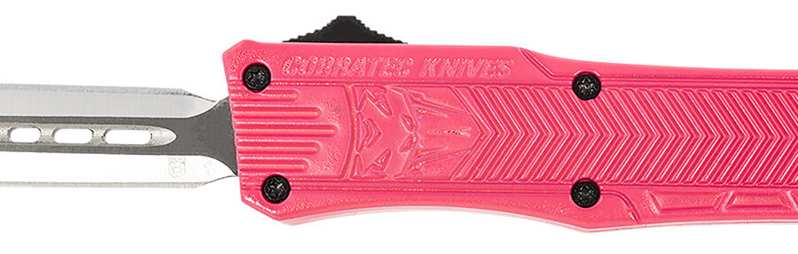CobraTec Knives SPKCTK1SDAGNS CTK-1  Small 2.75" OTF Dagger Plain D2 Steel Blade, Pink Aluminum Handle Features Glass Breaker