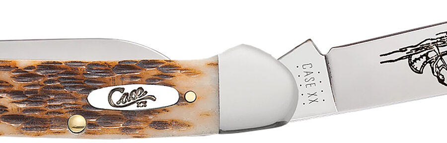 Case 00263 Canoe  2.60"/1.97" Folding Spear/Pen Plain Mirror Polished Chrome Vanadium Steel Blade/Peach Seed Jigged Amber Bone Handle