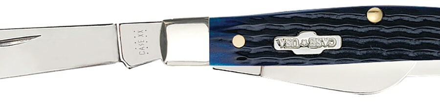 Case 02806 Stockman  Medium 2.42"/1.58"/1.57" Folding Clip/Sheepsfoot/Pen Plain Mirror Polished Tru-Sharp SS Blade/Rogers Corn Cob Jigged Blue Bone Handle