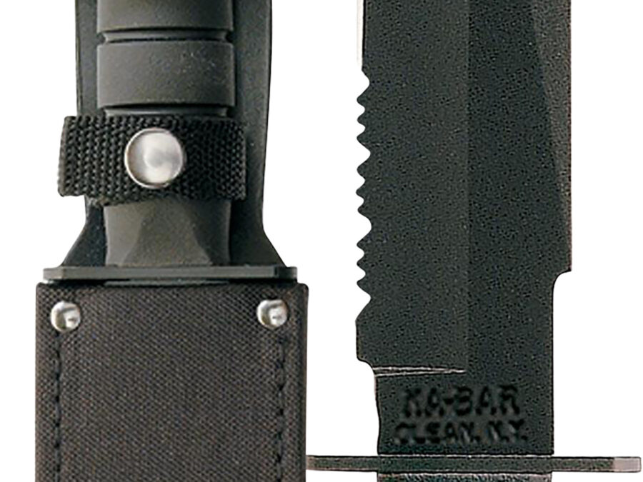 Ka-Bar 1271 Fighter  8" Fixed Clip Point Part Serrated Black 1095 Cro-Van Blade, Black Kraton G Handle, Includes Sheath