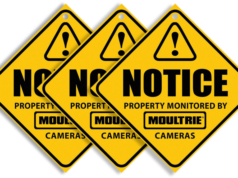 Moultrie MCA13133 Camera Surveillance Signs  Yellow 3 Per Pkg