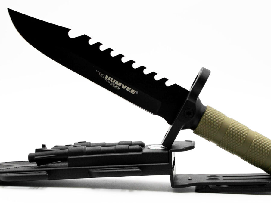 Humvee Adventure Gear HMVKFXB01 Next-Gen Survival Knife  7.50" Fixed Sawback Plain Black Stainless Steel Blade/OD Green Textured Rubber Handle Includes Sheath