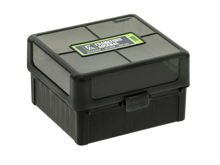 Frankford Arsenal 1083799 Hinge-Top Ammo Box 204/223Cal/300WinMag Black Polymer 100rd
