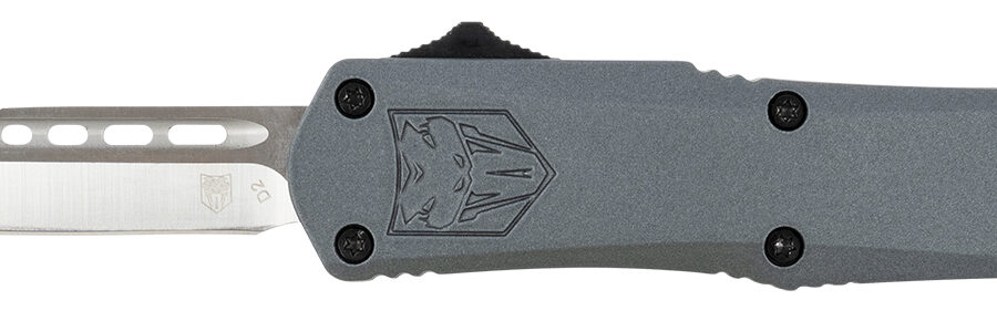 CobraTec Knives SGYFS3DNS FS-3  Small 2.75" OTF Plain D2 Steel Blade/Gray Aluminum Handle Features Glass Breaker Includes Pocket Clip
