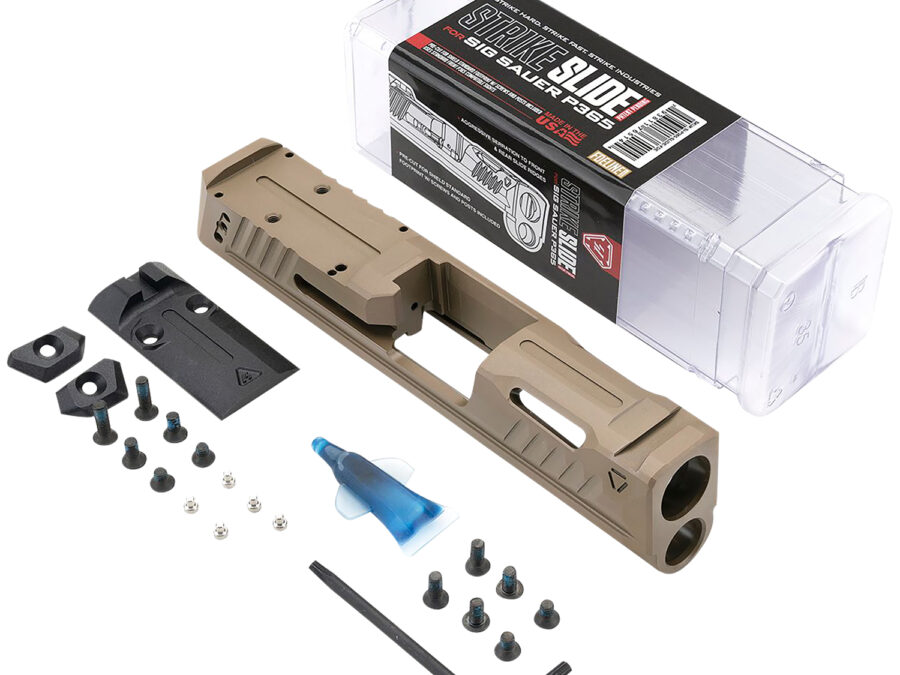 Strike Industries P365-SLIDE-FDE Strike Replacement Slide Flat Dark Earth Stainless Steel with Ports & Optics Cut for Sig P365 Includes Charging Handle