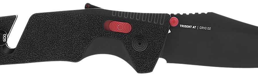 S.O.G SOG11120141 Trident AT 3.70" Folding Clip Point Plain Black TiNi Cryo D2 Steel Blade/Black w/Red Accents GRN Handle Features Line Cutter/Glass Breaker