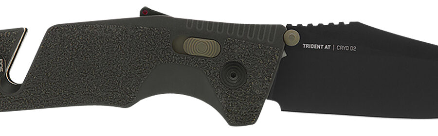 S.O.G SOG11120341 Trident AT 3.70" Folding Clip Point Plain Black TiNi Cryo D2 Steel Blade/Olive Drab w/FDE Accents GRN Handle Features Line Cutter/Glass Breaker