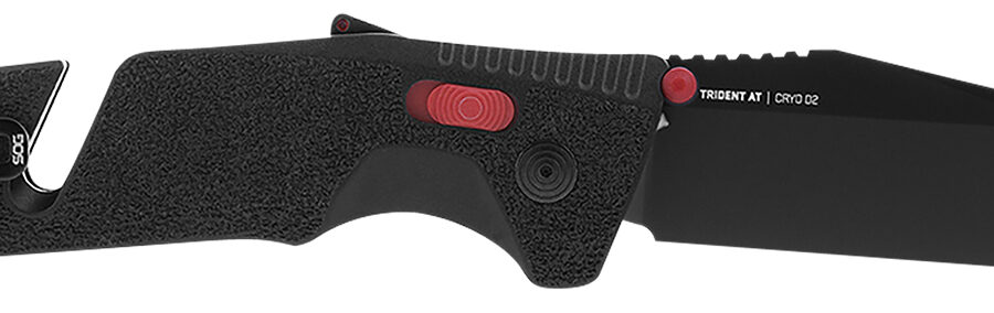 S.O.G SOG11120441 Trident AT 3.70" Folding Tanto Plain Black TiNi Cryo D2 Steel Blade/Black w/Red Accents GRN Handle Features Line Cutter/Glass Breaker
