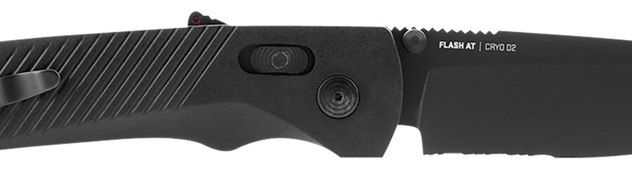 S.O.G SOG11180241 Flash AT 3.45" Folding Part Serrated Black TiNi Cryo D2 Steel Blade/Blackout GRN Handle Includes Pocket Clip