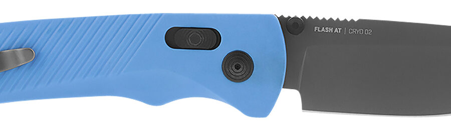 S.O.G SOG11180341 Flash AT 3.45" Folding Plain TiNi Cryo D2 Steel Blade/Civic Cyan GRN Handle Includes Pocket Clip