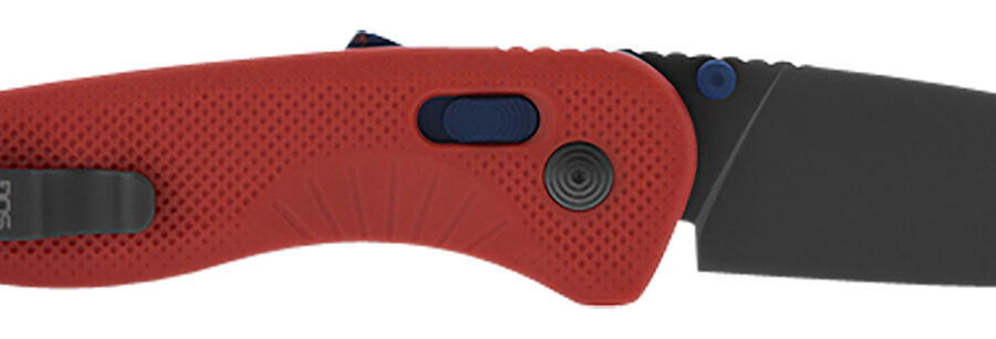 S.O.G SOG11410841 Aegis AT 3.13" Folding Tanto Plain Black TiNi Cryo D2 Steel Blade/Rescue Red w/Indigo Accents GRN Handle