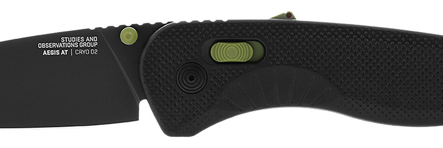 S.O.G SOG11410941 Aegis AT 3.13" Folding Drop Point Plain Black TiNi Cryo D2 Steel Blade/Black w/Moss Accents GRN Handle