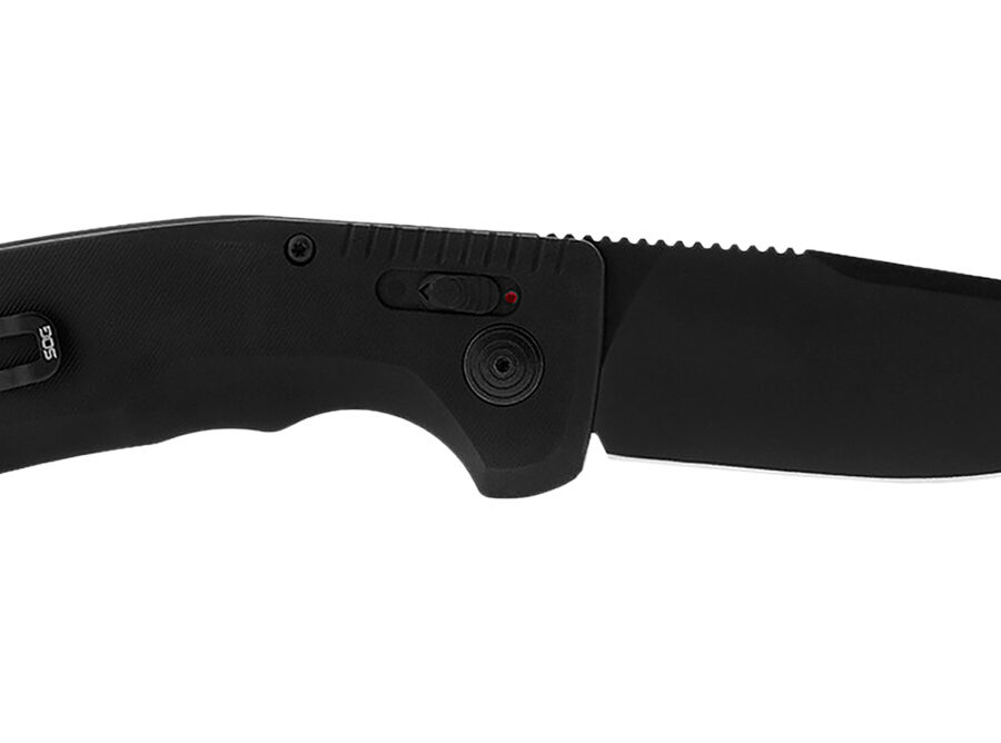 S.O.G SOG15380157 SOG-TAC Auto 3.43" Folding Plain Black TiNi Cryo D2 Steel Blade Black Micro-Textured Anodized Aluminum Handle Includes Pocket Clip