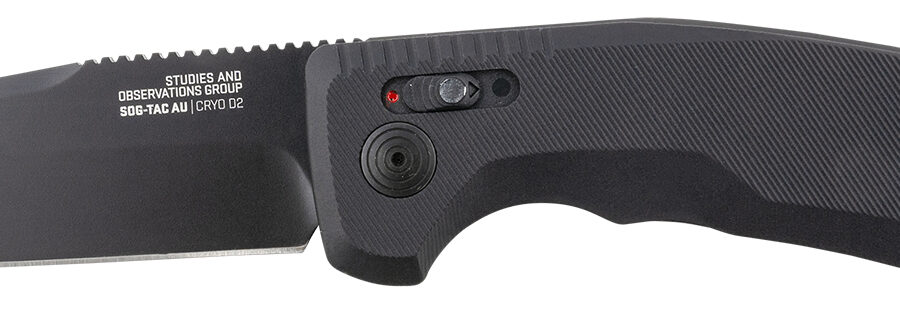 S.O.G SOG15380357 SOG-TAC Auto 3.43" Folding Tanto Plain Black TiNi Cryo D2 Steel Blade Black Micro-Textured Anodized Aluminum Handle Includes Pocket Clip