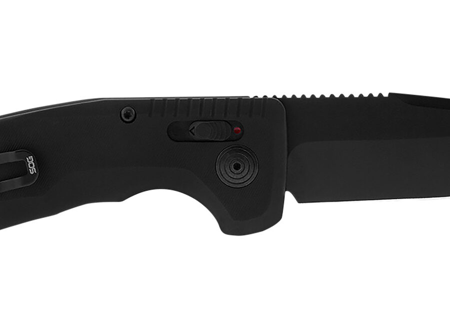 S.O.G SOG-15-38-10 SOG-TAC Auto Compact 2.94" Folding Tanto Part Serrated Black TiNi Cryo D2 Steel Blade Black Micro-Textured Anodized Aluminum Handle Includes Pocket Clip