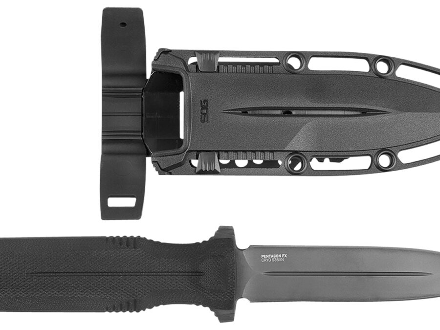 S.O.G SOG17610157 Pentagon FX 4.77" Fixed Spear Point Plain Black Titanium Nitride Cryo CPM S35VN Blade/G10 Blackout Handle