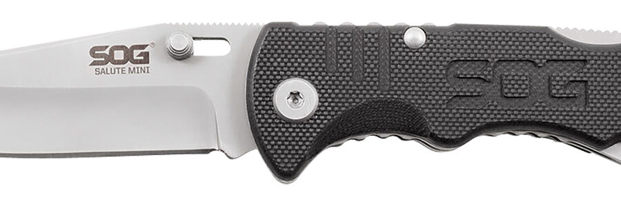 S.O.G SOGFF1001C Salute Mini 3.10" Folding Clip Point Plain Bead Blasted 8Cr13MoV SS Blade Black G10 Handle Includes Pocket Clip
