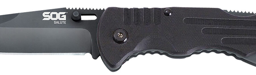 S.O.G SOG-FF11-CP Salute  3.62" Folding Clip Point Plain Black Hardcased 8Cr13MoV SS Blade Black G10 Handle Includes Belt Clip
