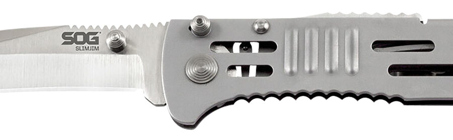 S.O.G SOG-SJ31-CP SlimJim  3.18" Folding Clip Point Plain Satin AUS-8A SS Blade Bead Blasted 420 Stainless Steel Handle Includes Belt Clip