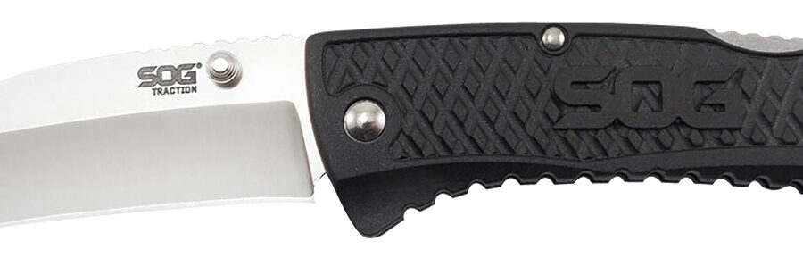 S.O.G SOG-TD1011-C Traction  3.50" Folding Clip Point Plain Satin 5Cr13MoV SS Blade Black Textured GRN Handle Includes Pocket Clip