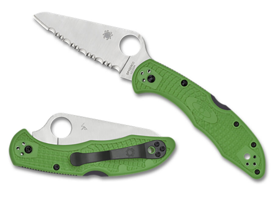 Spyderco  Salt 2  3" Folding Clip Point Serrated H1 Steel Blade Green Bi-Directional Texturing FRN Handle Includes Pocket Clip