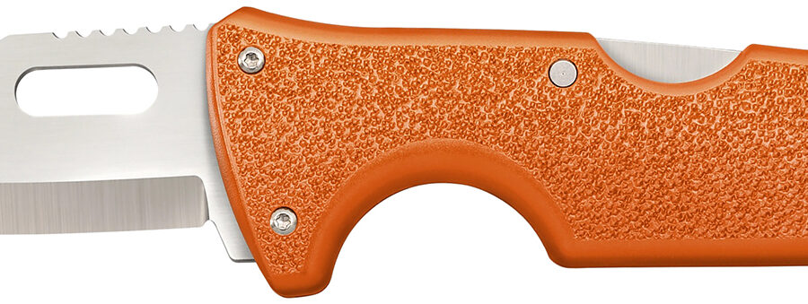 Cold Steel CS40ALZ Click-N-Cut Hunter 2.50" Fixed Bowie/Gut Hook/Plain/Serrated Satin 420J2 SS Blade/Orange ABS Handle Blister Pack Packaging