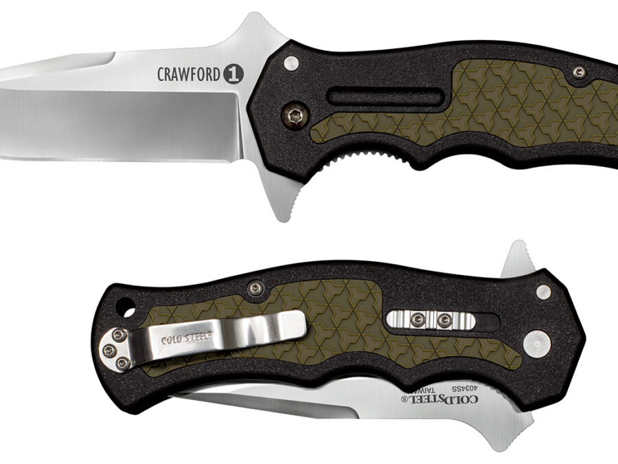 Cold Steel CS20MWCZ Crawford 1 3.50" Folding Plain Clip Point 4034 Stainless Steel Blade Black w/OD Green Traction Inlays GRN Handle Blister Pack Packaging