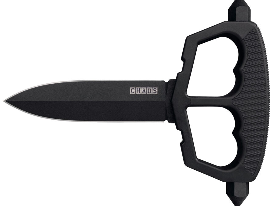 Cold Steel CS80NT3 Chaos Push Knife 5" Fixed Plain Black Matte Powder Coat SK-5 Steel Blade/ Black w/D-Guard Handle Griv-Ex w/Overmold Kray-Ex Handle Includes Belt Loop/Sheath