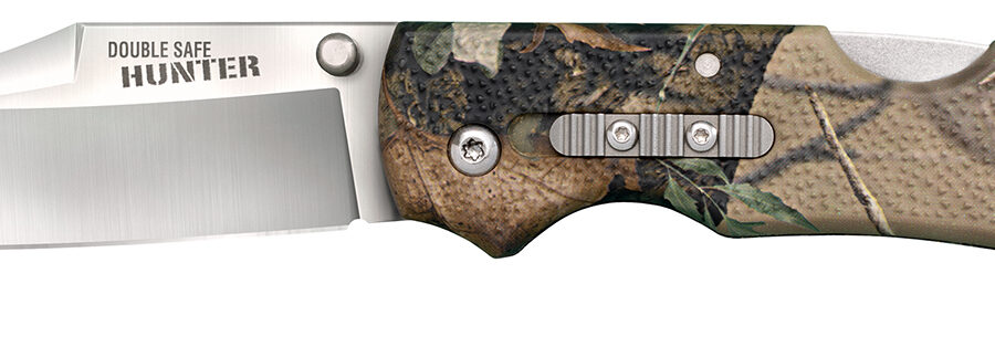 Cold Steel CS23JE Double Safe Hunter 3.50" Folding Clip Point Plain Satin 8Cr13MoV SS Blade/ Camo GFN Handle Includes Pocket Clip