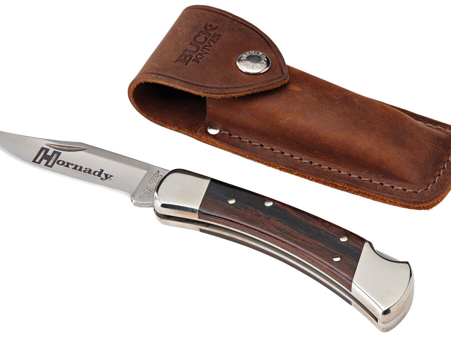 Hornady 99126 Buck 110 Folding Plain 420 Stainless Steel Blade Brown Macassar Ebony Dymondwood w Nickel Plated Bolsters Handle