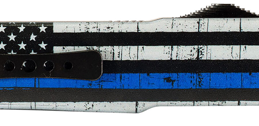 Templar Knife LABTB52 Premium LW We Back You Large 3.50" OTF Tanto Part Serrated Black Oxide Stonewashed D2 Steel Blade, 5.25" Black & White w/Blue Line Aluminum Handle