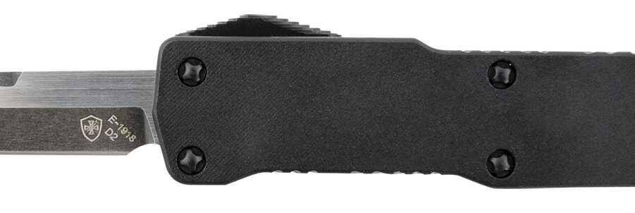 Templar Knife CABR221 Premium LW  Micro 1.85" OTF Tanto Plain Black Oxide Stonewashed D2 Steel Blade, 3.50" Black Aluminum Handle, California Legal