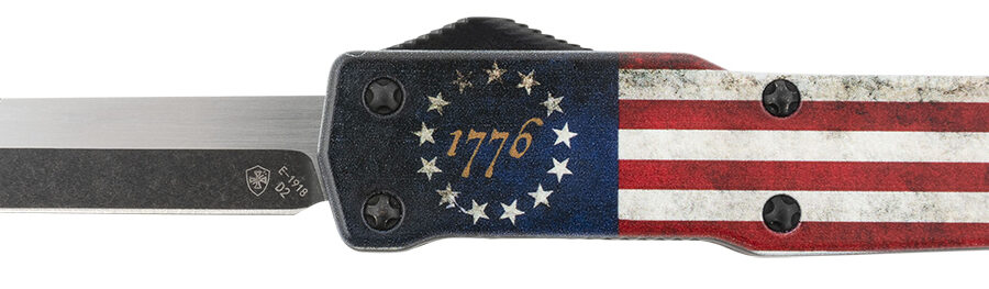 Templar Knife MZBRF221 Premium Weighted Betsy Ross Flag Slim 3.16" OTF Tanto Plain Black Oxide Stonewashed D2 Steel Blade, 4.93" Betsy Ross Flag Aluminum Zinc Alloy Handle