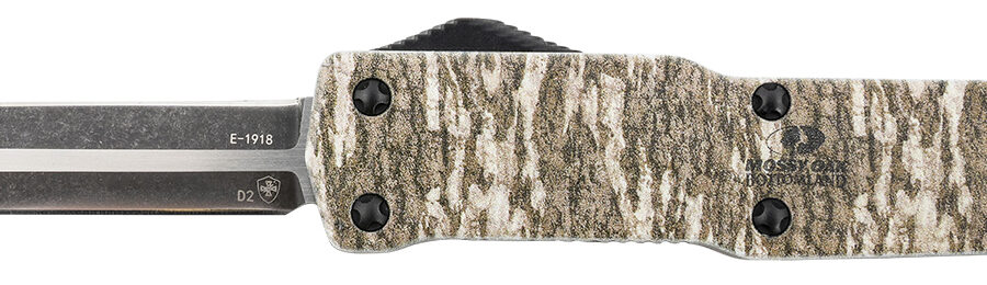 Templar Knife MZMOB121 Premium Weighted  Slim 3.16" OTF Dagger Plain Black Oxide Stonewashed D2 Steel Blade, 4.93" Mossy Oak Bottomland Aluminum Zinc Alloy Handle