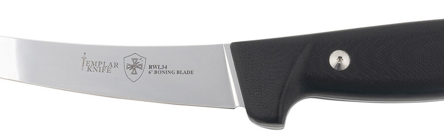 Templar Knife K6BBK362 Boning  6" Fixed Plain Damasteel Blade, 5" Black G10 Handle