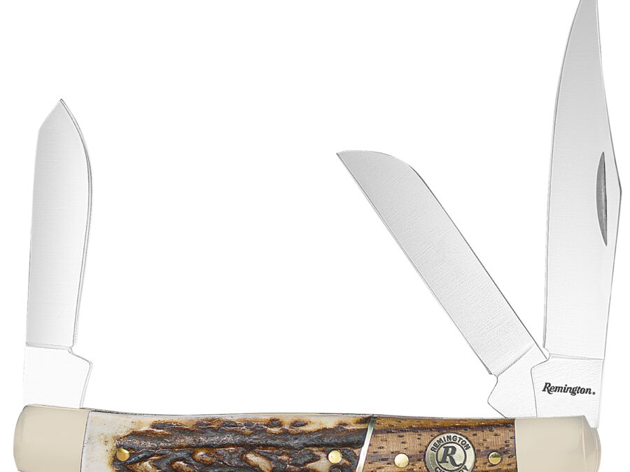 Remington Accessories 15653 Guide Stockman Folding Stainless Steel Blade Brown/White/Silver w/Remington Shield Stag Bone/Nickle Handle