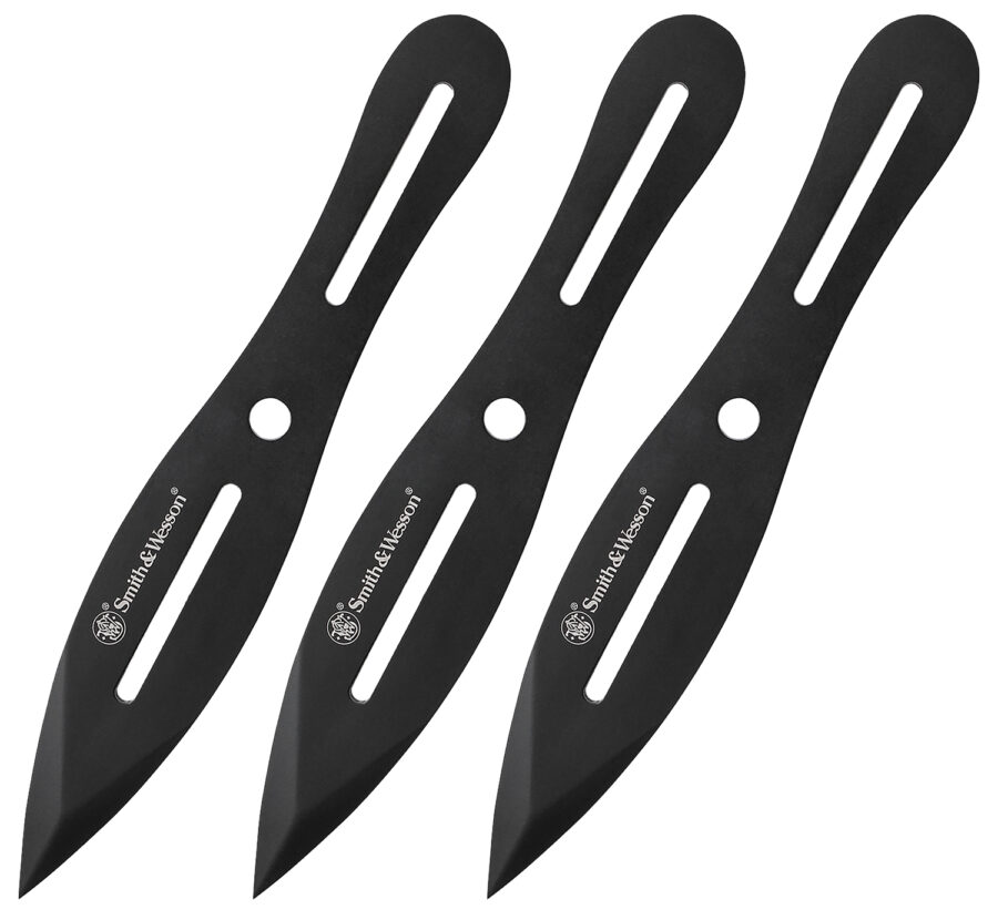 Smith & Wesson Knives SWTK8BCP Bullseye Throwing Knives 4.26" Fixed Plain Black Oxide 2Cr13MoV SS Blade, Black Stainless Steel Handle, Includes Sheath, 8" OAL, Set of 3