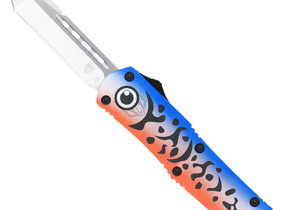 CobraTec Knives MFLBLUFS3TNS FS-3 Fishing Lure Medium 3" OTF Tanto Plain Satin D2 Steel Blade, 4.50" Blue Fishing Lure Aluminum Cerakoted Handle