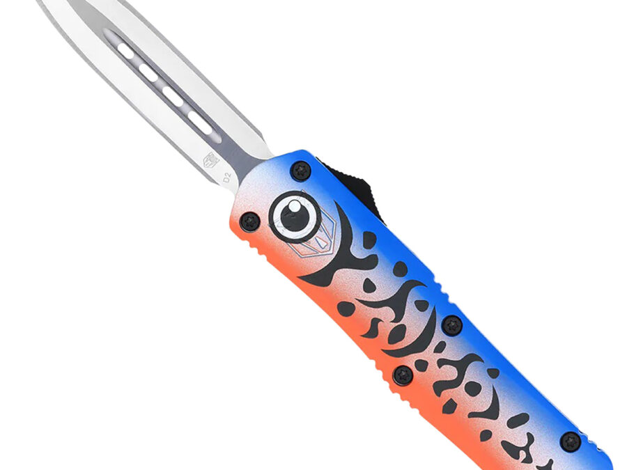 CobraTec Knives MFLBLUFS3DAGNS FS-3 Blue Lure Medium 3" OTF Dagger Plain Satin D2 Steel Blade, 4.50" Blue Fishing Lure Aluminum Cerakoted Handle