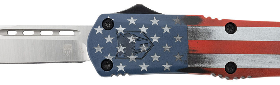 CobraTec Knives MCUSAFS3DNS FS-3 American Flag Medium 3" OTF Drop Point Plain Satin D2 Steel Blade, 5" US Flag Aluminum Cerakoted Handle