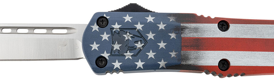 CobraTec Knives MCUSAFS3TNS FS-3 American Flag Medium 3" OTF Tanto Plain Satin D2 Steel Blade, 5" US Flag Aluminum Cerakoted Handle