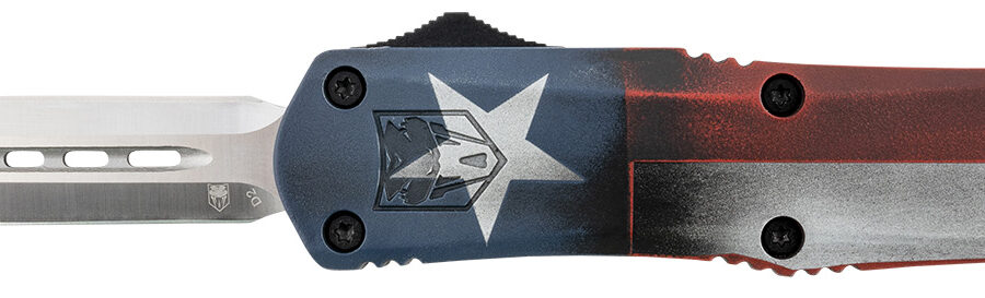 CobraTec Knives MCTXFS3DAGNS FS-3 Texas Flag Medium 3" OTF Dagger Plain Satin D2 Steel Blade, 5" Texas Flag Aluminum Cerakoted Handle