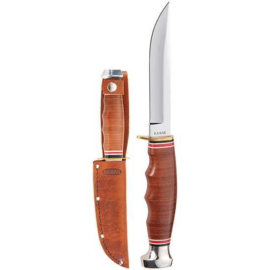 KA-BAR HUNTER KNIFE 8.125 OAL 4 IN STRAIGHT BLADE LEATHER HANDLE/ BROWN LEATHER SHEATH